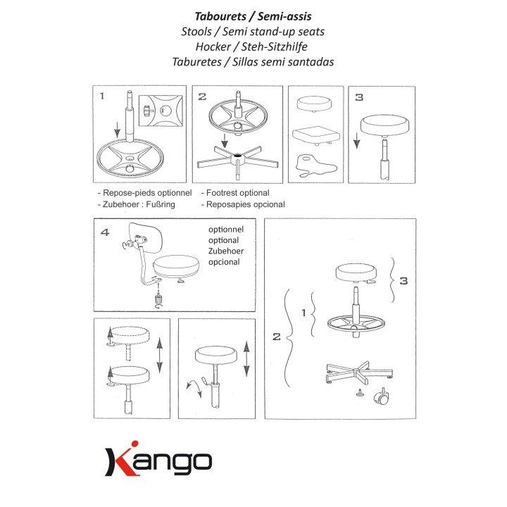 Plan de montage du Siège inox ergonomique Assis Debout 5 branches