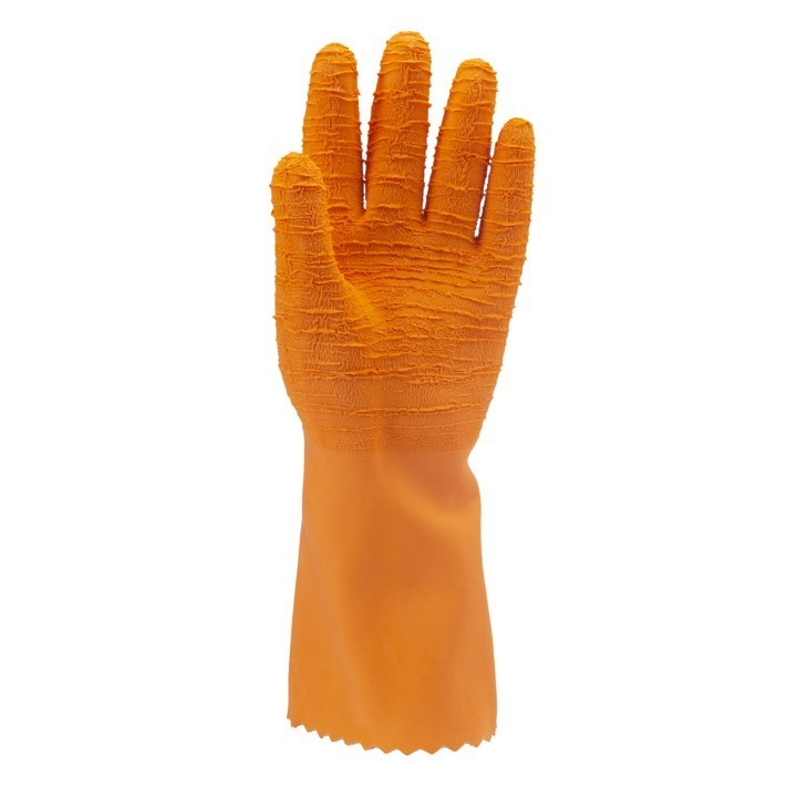 Gants de travail latex chimique nitrile crêpé orange 34cm
