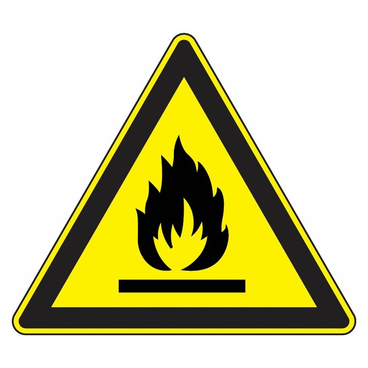 Panneau Danger risque d'inflammation rigide base 13 cm