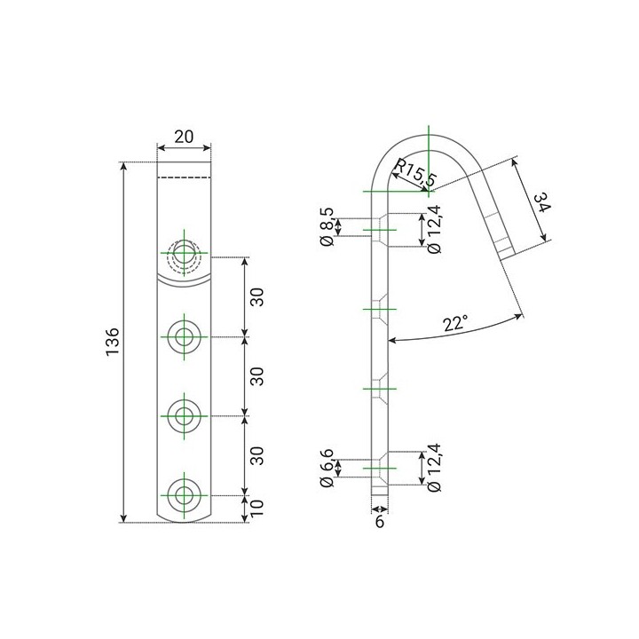 Plan de notre Crochet de sécurité acier pour échelle bois de 40 à 43mm la paire