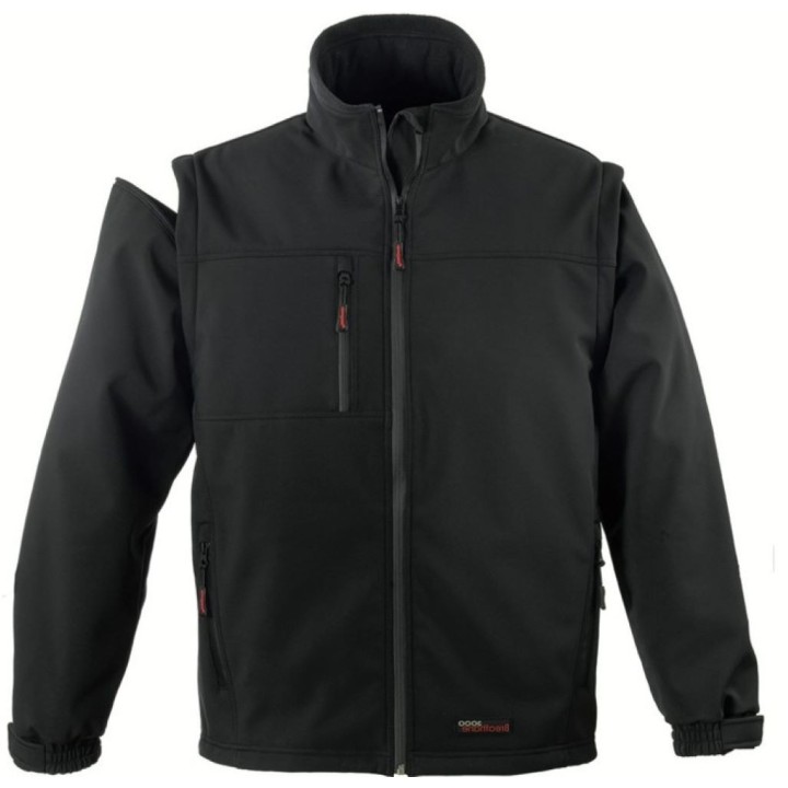 Veste softshell 2 en 1 noire impermeable, respirante, coupe vent zip