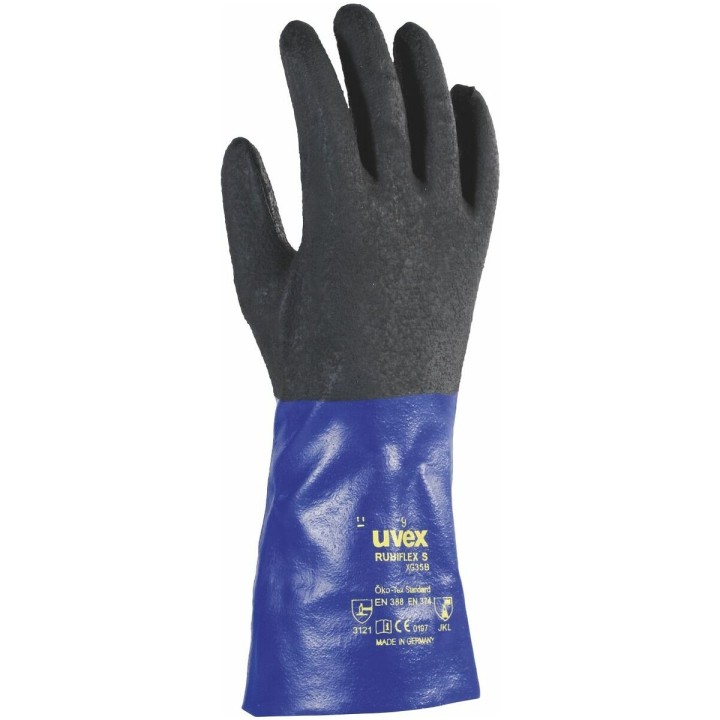 Gants nitriles protection chimiques RUBIFLEX XG35 UVEX main gauche