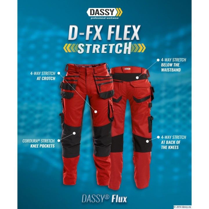 Caractéristiques du Pantalon de travail FLUX stretch D-Flex DASSY (6 coloris)
