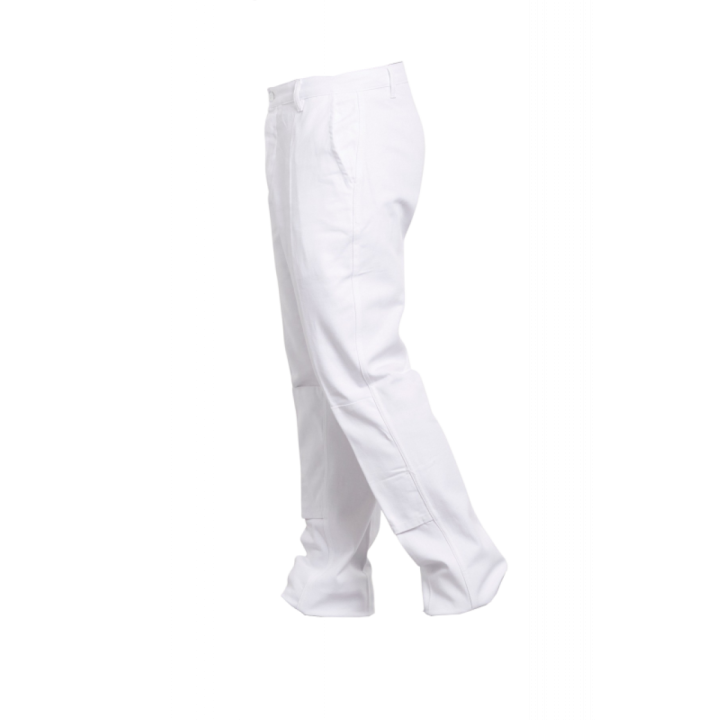 Pantalon de travail blanc 100% coton poche genoux profile