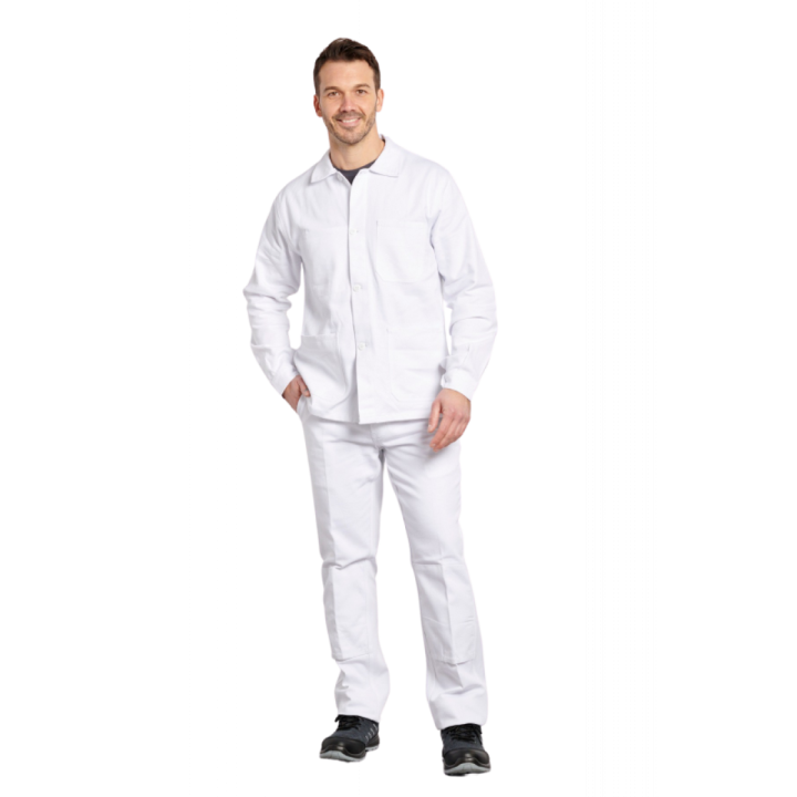 Pantalon de travail blanc 100% coton poche genoux