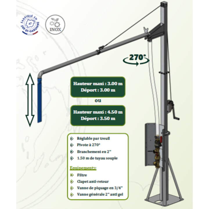 Potence colonne remplissage Inox hauteur réglable SOLHEAD