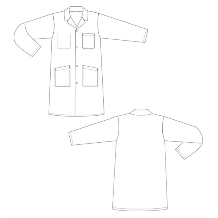 Patronage de notre blouse de travail coton homme à pression blanche PBV