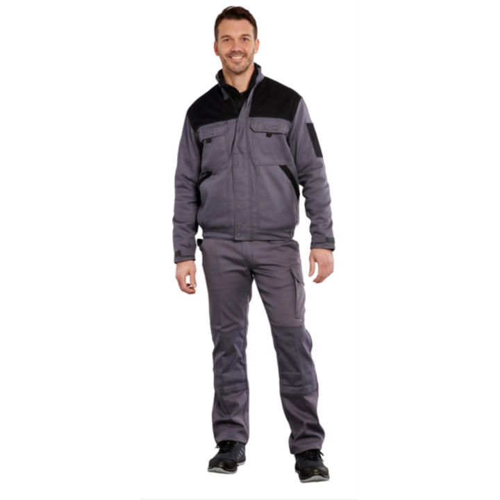 Homme au travail avec notre Blouson de travail poly coton sans métal DENNIS gris noir