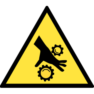 Panneau Danger d'écrasement par engrenage rigide ou adhésif base 30 cm