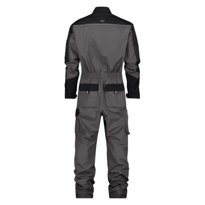 Combinaison de travail bicolore  CANNE gris ciment noir dos