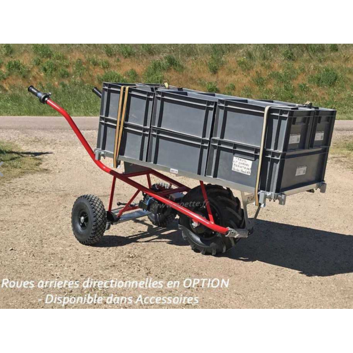 Brouette électrique ZOETTE PRO PRIMEUR caisse avec roues directionnelles en option
