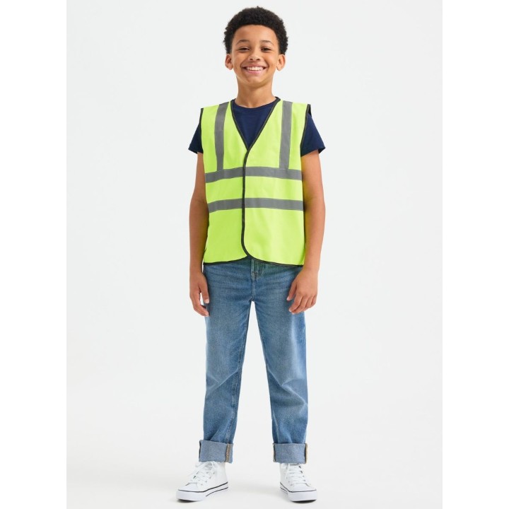 Gilet haute visibilité Enfant Junior jaune fluo avec bandes
