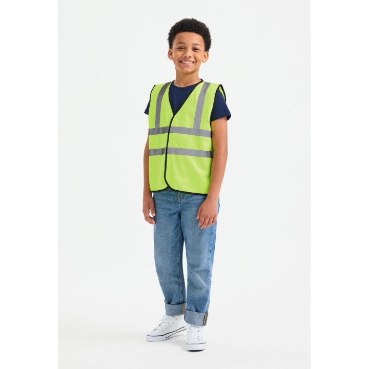 Gilet haute visibilité Enfant Junior jaune fluo avec bandes