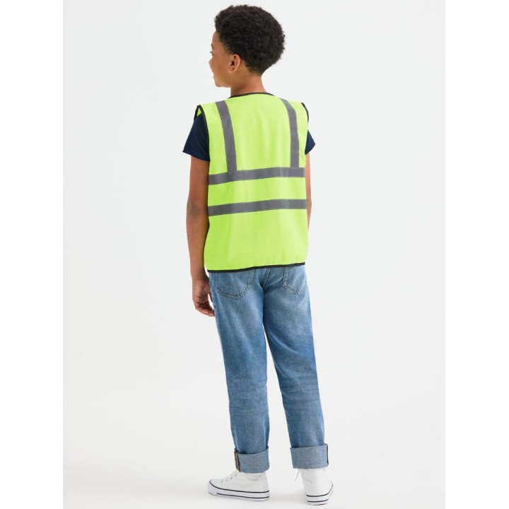 Gilet haute visibilité Enfant Junior jaune fluo avec bandes  dos