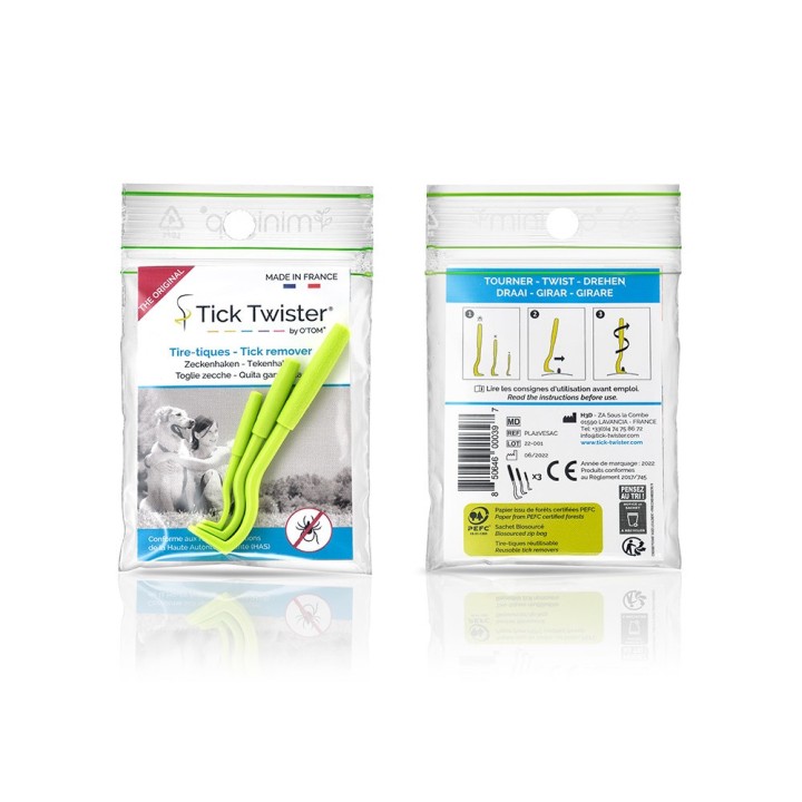 Tire tique 3 crochets maladie de Lyme H3D  vue avant et arrière