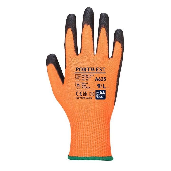 Gants de travail orange fluo anti-coupure PU élasthanne 4X42D PORTWEST