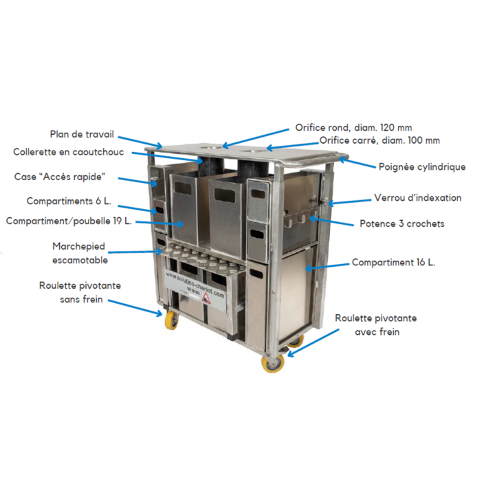 Chariot de travail ergonomique JASMIN pépinière agro-alimentaire toutes options