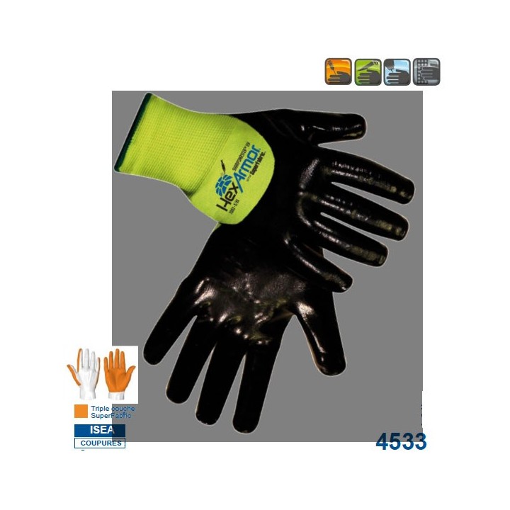 Gants anti piqure hexarmor 7082 enduction 3/4 nitrile 4533