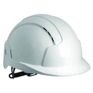 Casque de chantier Evolite blanc de JSP, ventilé avec serrage crémaillère