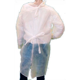 Surblouse sanitaire. 
Ouverture dorsale par double laçage au cou et à la taille.