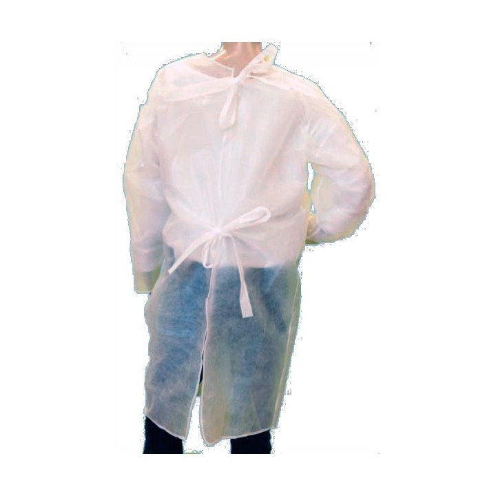 Surblouse sanitaire. 
Ouverture dorsale par double laçage au cou et à la taille.