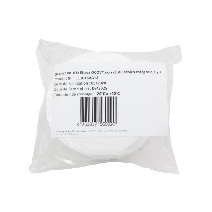 Lot de 100 filtres P1 à usage unique (jetables) pour masque OCOV