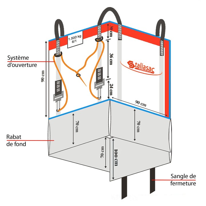 Conteneur big bag Taliabag, fond plat ouvrable, 1500 kg réutilisable