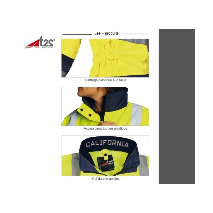 Parka haute visibilité jaune marine Femme 4 en 1 California T2S