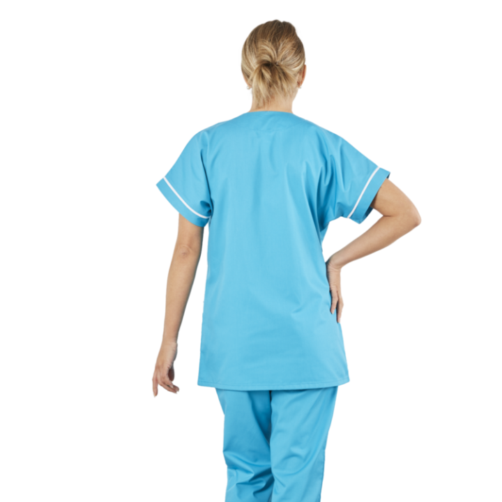 Tunique femme médicale poly coton 200gr TANA bicolore Turquoise/blanc lavage 80° dos